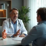 Médecin urologue expliquant la santé prostatique à un patient en consultation médicale