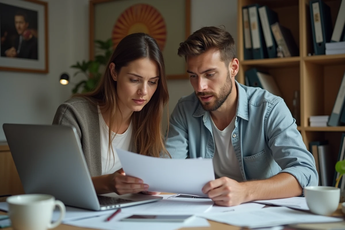 Couple consultant des documents administratifs pour résoudre une résiliation de contrat EDF par erreur