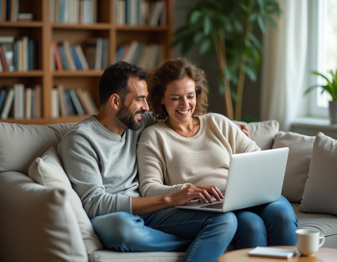 Couple discutant de santé intime et prostatique ensemble devant un ordinateur portable