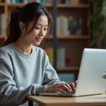 Étudiante remplissant sa candidature en ligne sur le portail ecandidat de l'université d'Avignon sur un ordinateur portable