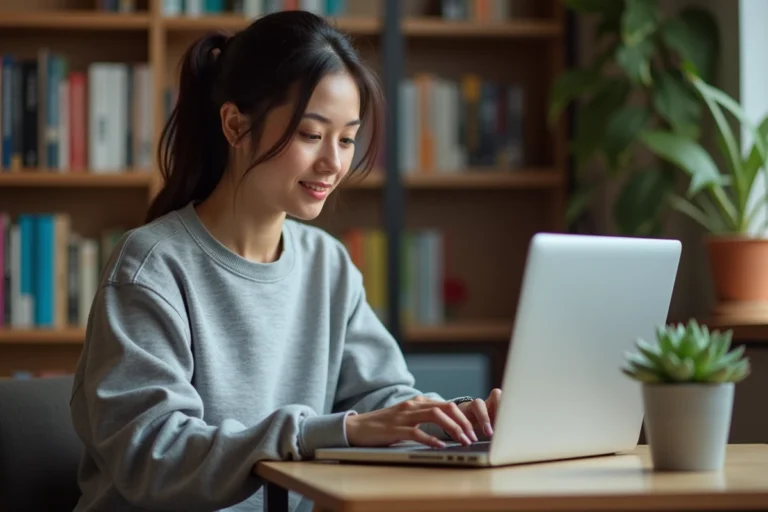 Étudiante remplissant sa candidature en ligne sur le portail ecandidat de l'université d'Avignon sur un ordinateur portable