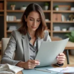 Femme professionnelle examine des échantillons de tissus