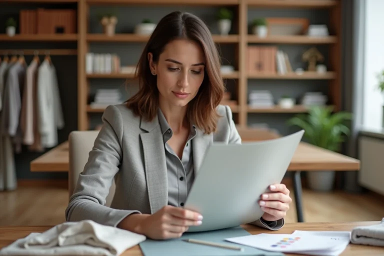 Femme professionnelle examine des échantillons de tissus