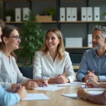 Groupe de professionnels en réunion dans un bureau moderne