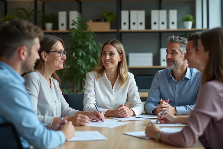 Groupe de professionnels en réunion dans un bureau moderne