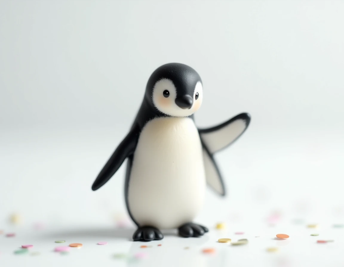 Un pingouin en figurine réaliste qui applaudit frénétiquement avec ses ailerons